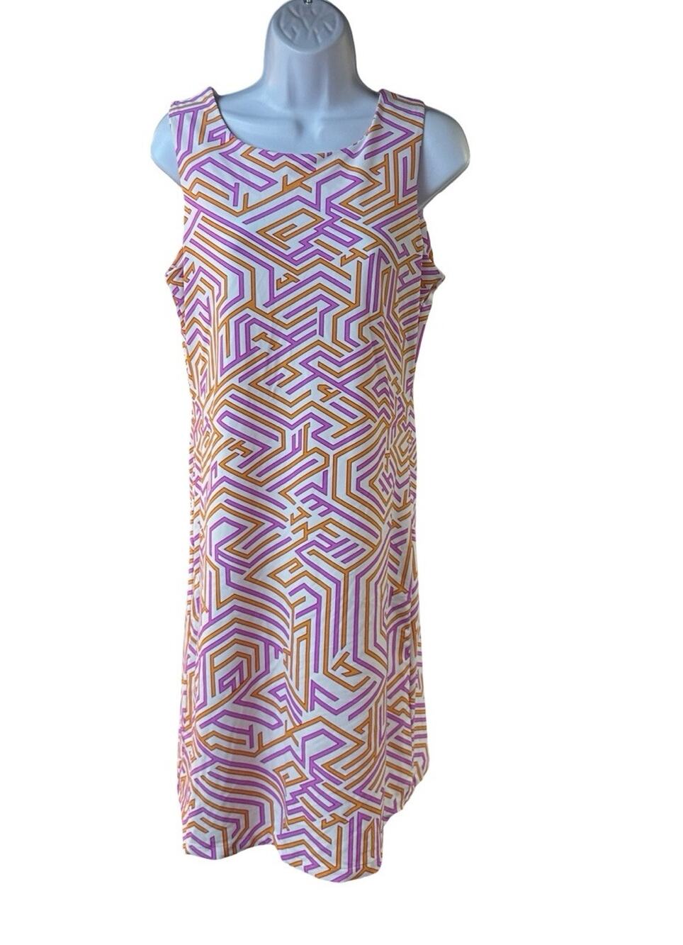 Jude Connally Sleeveless Geometric Shift Dress in White, Pink & Gold
